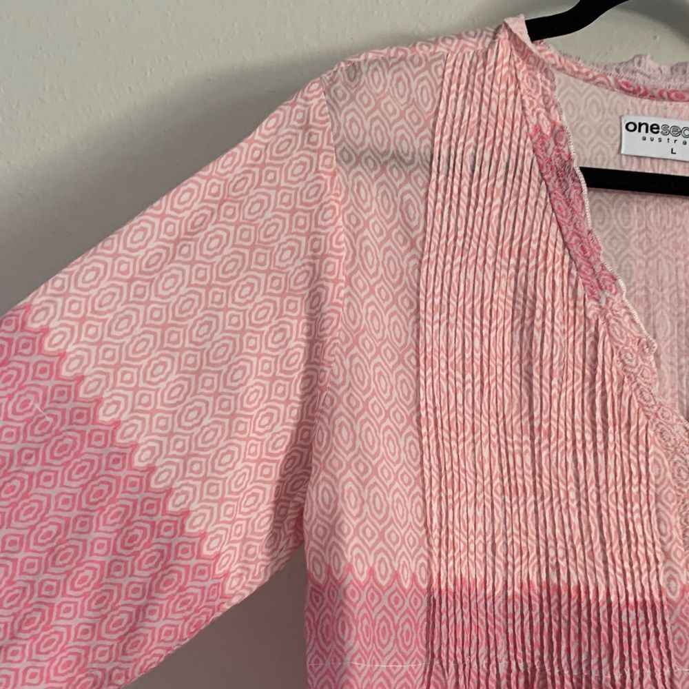 One Season Australia Pink Ombré Cotton Button-Front Dress | Size L - Picture 4 of 14